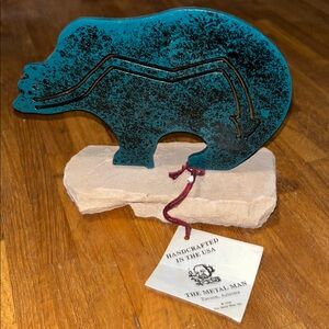 Teal Bear Sculpture The Metal Man With Stand Handcrafted